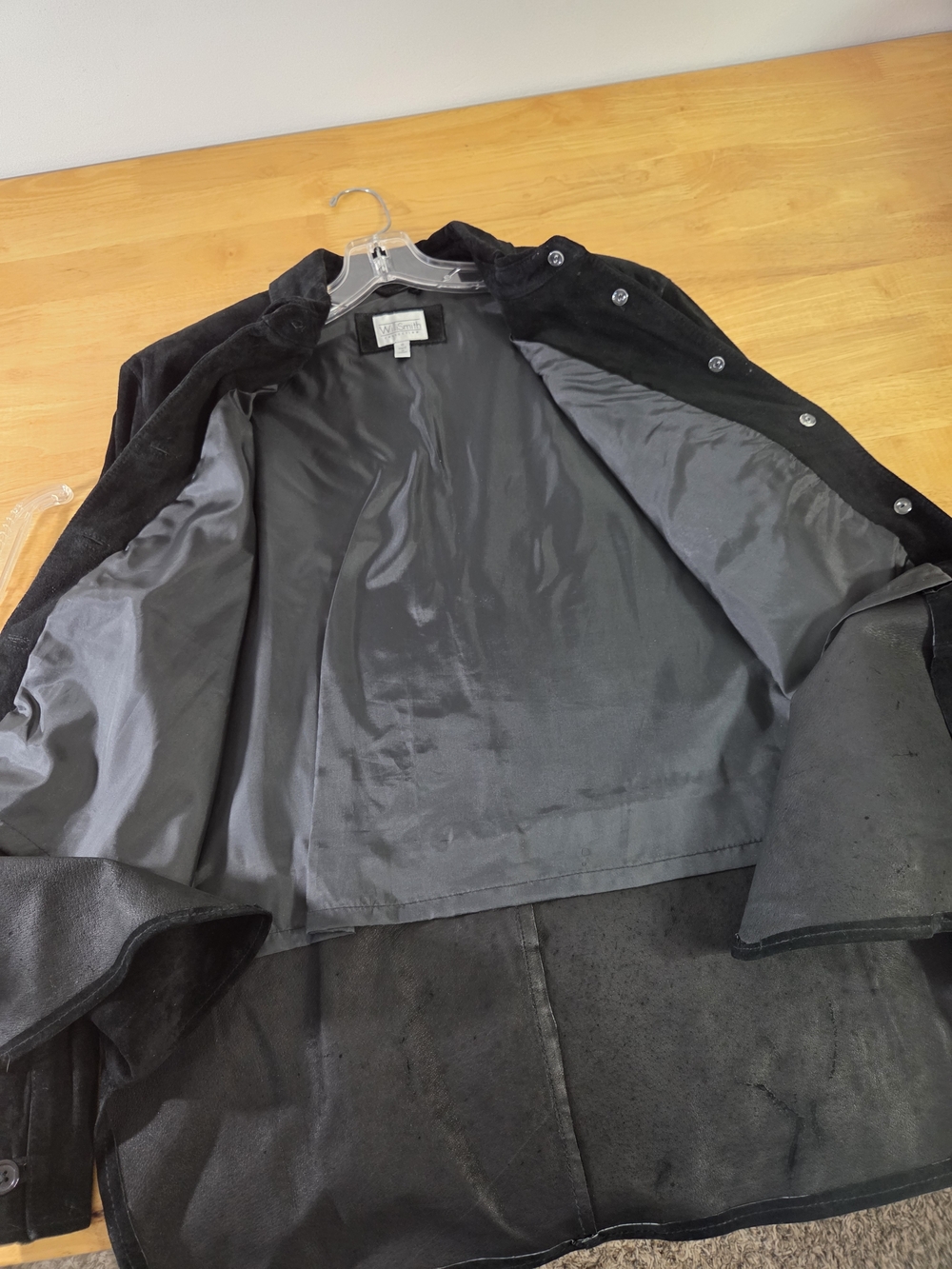 Black Suede Button-Front Lined Shirt Jacket Womens Vintage - Picture 5 of 6